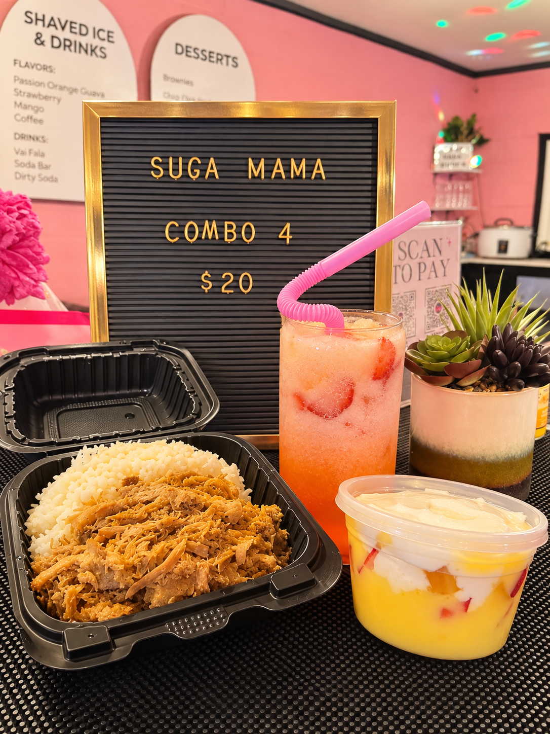 Combo #4 (Saturdays Only) — Kalua Bowl, Dirty Soda & Trifle